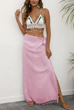 Side-Tie Maxi Skirt with Fringe Detail