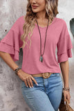 Ruffle Sleeve V-Neck T-Shirt