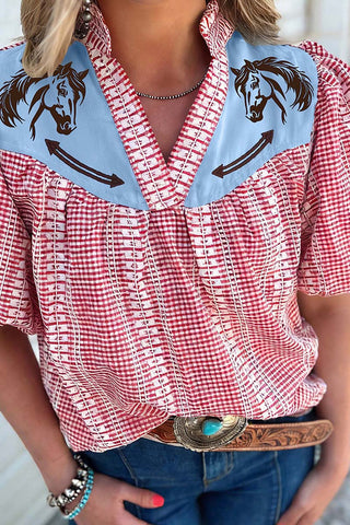 Western-Inspired Checkered Blouse