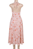 Halter Neck Floral Midi Dress