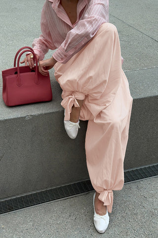 Elastic Waist Casual Tie Hem Pants