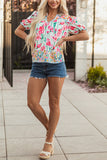 Floral Pattern Blouse with Flutter Sleeves