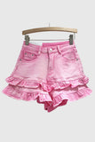Ruffled Hem Denim Shorts