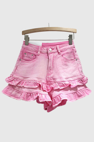 Ruffled Hem Denim Shorts