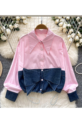 Modern Two-Tone Shirt with Denim Accents