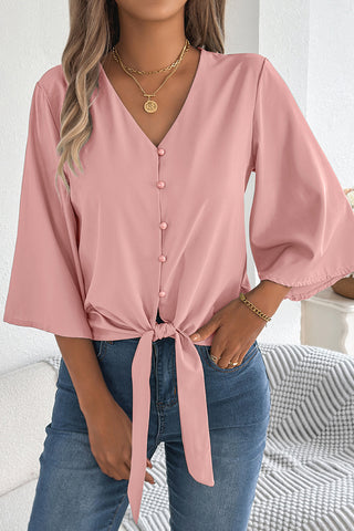 V-Neck Button-Front Blouse