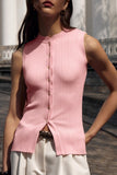Button-Front Ribbed Tank Top