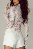 Floral Print Sheer Long Sleeve Blouse
