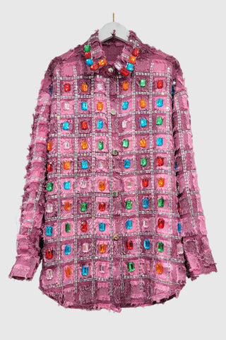 Embellished Plaid Statement Blouse