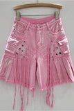 Unique Distressed Fringe Denim Shorts