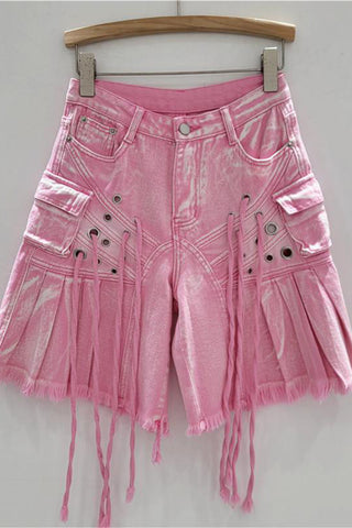 Unique Distressed Fringe Denim Shorts