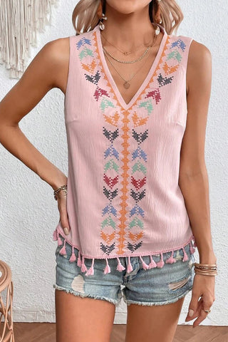 Patterned Tassel Tank Top