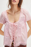 Lace-Trim Button-Down T-Shirt