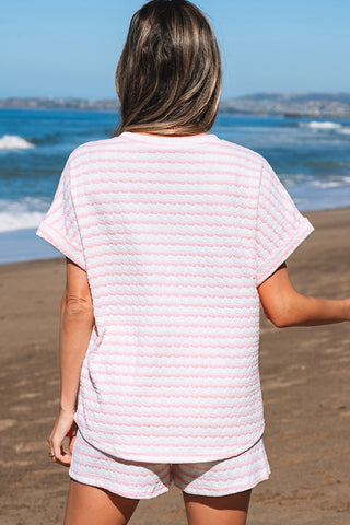 Striped Textured Top and Shorts Set