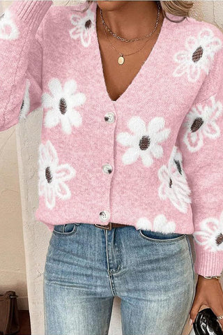 Floral Button-Up Cardigan Sweater