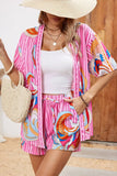 Patterned Kimono and Shorts Set