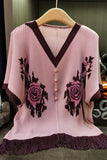 Button-Front Fringed T-Shirt