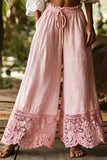 Lace Trim Wide-Leg Casual Pants