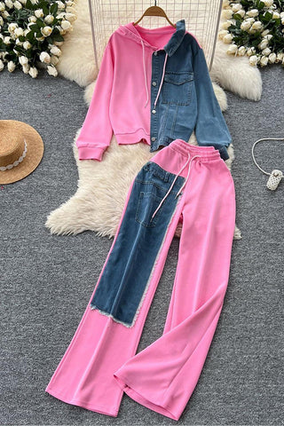 Stylish Contrast Patchwork Pants Set