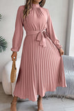 Pleated Midi Dress with Belt