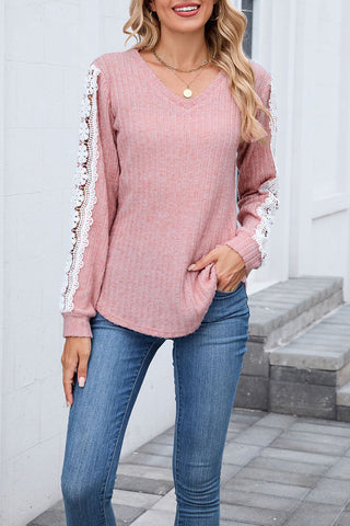 Lace Trim Long Sleeve Top