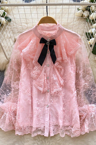 Elegant Ruffled Blouse with Bow Accent