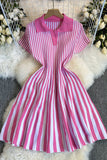 Polo Neck Striped Casual Mini Dress