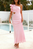 One-Shoulder Ruffle Cutout Dress
