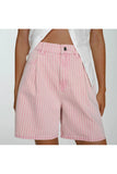 Striped Casual Shorts with Pleated Front