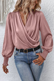 Draped V-Neck Blouse with Statement Sleeves