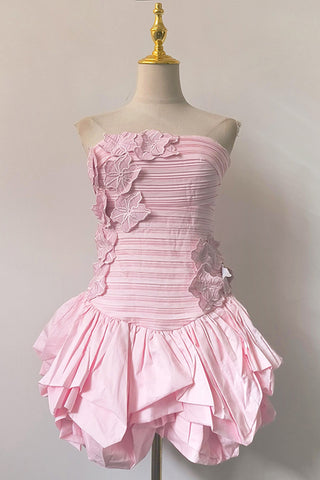 Strapless Evening Dress with Floral Appliqué