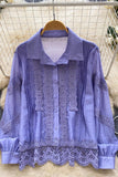 Lace Trim Button-Up Blouse
