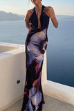 Halter Neck Floral Maxi Dress