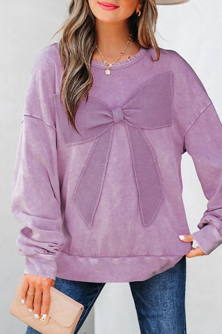 Big Bow Patchwork Pullover Sweatshirt