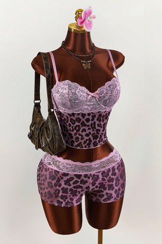 Leopard Lace Trim Short Set