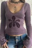 V-Neck Sweater with Graphic Detail