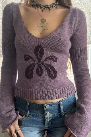 V-Neck Sweater with Graphic Detail