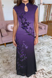 Floral Pattern High-Neck Maxi Dress