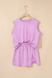 Mint Green 2 Pieces Mineral Wash Cotton Tank Top Lined Split Skirt Set