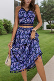Sleeveless Paisley Skirt Set with Tassels