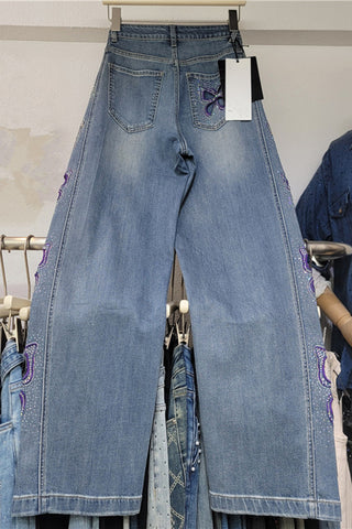 Embellished Butterfly Wide Leg Jeans