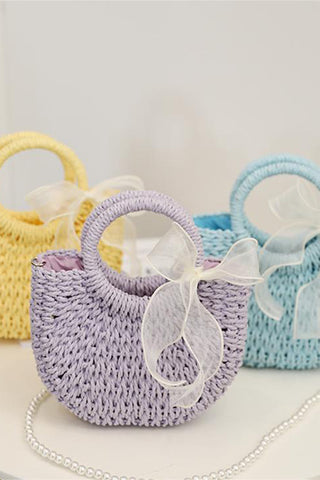 Round Handle Woven Beach Tote Bag