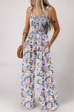 Smocked Floral Square Neck Jumpsuit