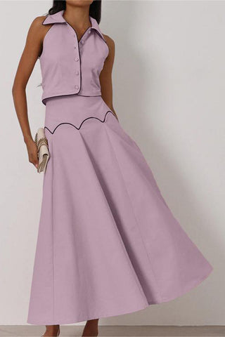 Button-Accent Skirt Set