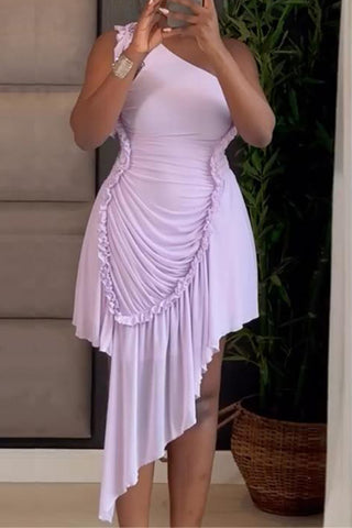 One-Shoulder Ruched Casual Dress
