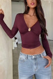 Deep V-Neck Long Sleeve Top