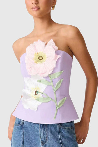 Strapless Floral Appliqué Top