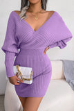 Ribbed V-Neck Knit Dress