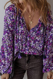 Floral V-Neck Blouse with Flowing Sleeves