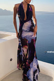 Floral Print Halter Maxi Dress